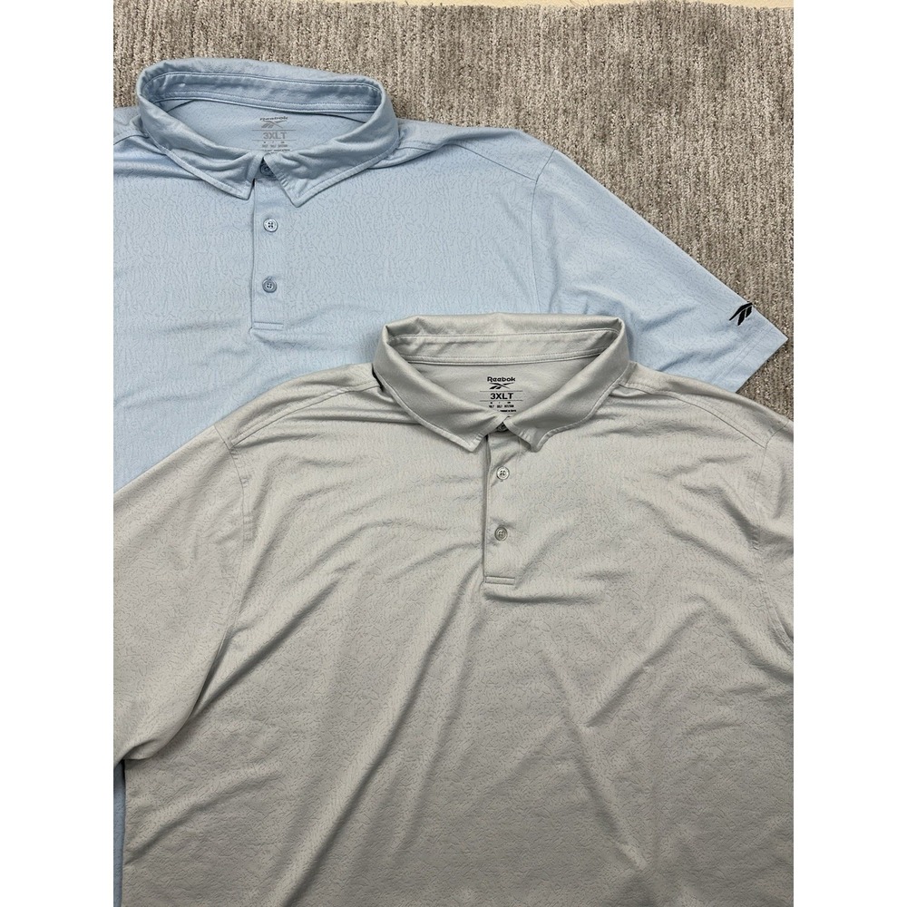 Lot 2 Reebok Speedwick Men's Short Sleeve Stretch 3XLT Blue Gray Golf Polo Shirt